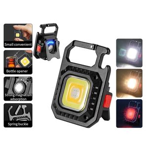 Mini Magnetic COB Keychain Light Bright USB Rechargeable Flashlight 3 Light Modes Portable Folding Bracket Work Lamp