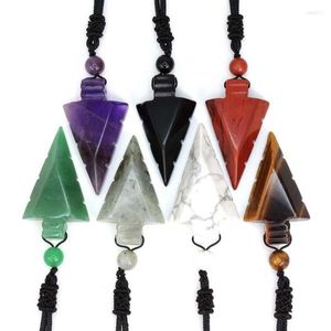 Pendant Necklaces KFT Arrow Pendants Natural Crystal Amethyst Rose Pink Quartz Reiki Stone Black Rope Chain Necklace Women Men Jewelry