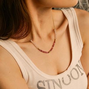 Choker Minar 2023 Summer Rose Pink Natural Stone Pärlor Strand Beaded Halsband för kvinnor 18K Gold PVD Platerat rostfritt stål