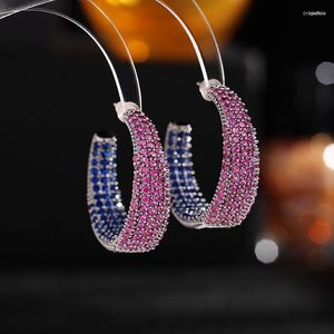 Hoop Earrings UMQ 14k Gold Plated Wedding For Brides Women Luxury Rose White Cubic Zirconia 925 Silver Post Jewelry Gift Box