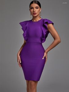 Casual Dresses Purple Bandage Dress 2023 Women's Bodycon Elegant Sexy Ruffle Evening Club Party High Quality Summer Outfits