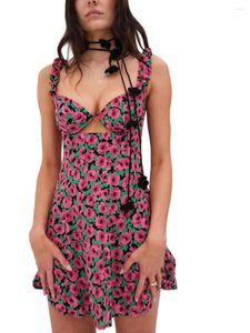 Sukienki swobodne kwiatowy nadruk A -line mini sukienka z dekoltem w kształcie serca i wycięte detale - krótki czołg bez rękawów dla kobiet Summer