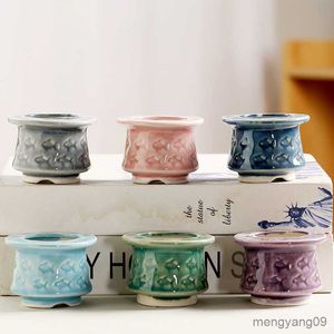 Planters Pots Mini Seal Small Fish Meat Flower Pot Ceramic Lovely Cartoon Color målning Handmålad skrivbord andas in kreativ köttpanna R230621