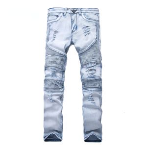 Jeans Masculino Jeans Skinny Jeans Envelhecidos Slim Elásticos Jeans Biker Jeans Calças Hip Hop Lavadas Jeans Rasgados plus size 28-42 YA558 230620