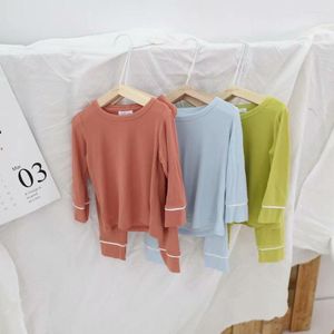Clothing Sets 2023 Infant Kids Baby Girls Boys Sleepwear Pullover Long Sleeve Top T-shirt Pants 2Pcs Candy-colored Outfits 1-7Y