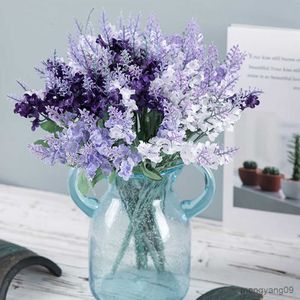 Planters POTS 1st Head Flocking Simulation Lavender Pastoral Wedding Simulation Flower Plant Potted Plastic Fake Lavender Bouquet R230621