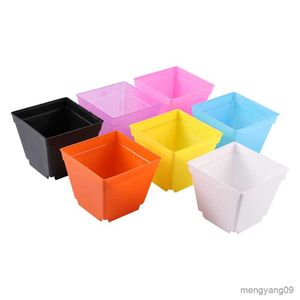 Planters POTS Color Plastic Square Flower Pot 6.8/10cm Succulent Plants Pots Home Office Decoration Bonsai Plantesbehållare R230621