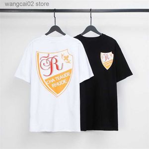 Mäns T-shirts Rhude Short Sleeve Shield Letter Print Summer Crew Neck Loose Sports Shirts For Men and Women T230621