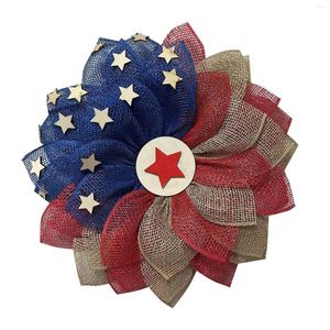 Fiori decorativi Ghirlande del 4 luglio Ghirlanda di Natale patriottica americana da 20 pollici Luci per timer batteria esterna