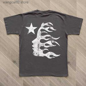 T-shirty męskie prawdziwe zdjęcie hellstar T-shirt żółta twarz list HellStar American High Street Casual Loose Mężczyźni Kobiety krótkie rękaw T230621