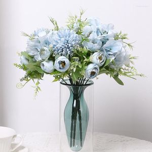 Decorative Flowers Rose Artificial Bouquet Daisy Hydrangea For Home Decor Garden Wedding Decoration Outdoor Fake Vase Accessories