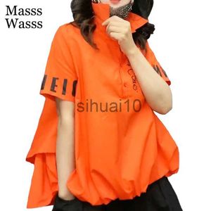 Women's Blouses Shirts Masss Wasss Korean 2021 Summer Fashion Clothes Women Orange Printed Shirts Ladies Loose Casual Blouses Female Vintage Punk Tops J230621