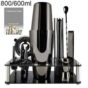 Portabottiglie da tavolo Boston Cocktail Shaker 312Pcs Set da bar in acciaio inossidabile Miscelatore per bevande 800600ml 550ml Shaker Strumenti Bicchieri con supporto 230621