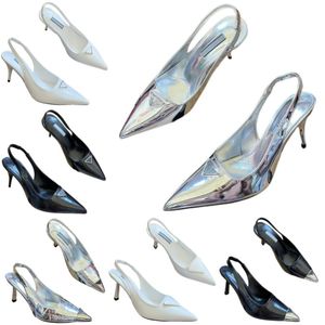 Sandálias triângulo logotipo designer sapatos moda feminina salto alto clássico dedo apontado sapatos de festa carta sapatos de casamento de luxo salto agulha sexy top sapatos de couro