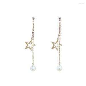 Dangle Earrings女性のクリスタルシミュレーションパール2チェーンブライダルロングフックゴールドメッキファッションウェディングジュエリーアクセサリー