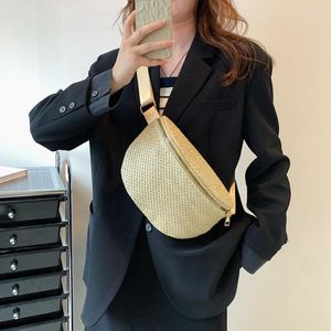 Marsupi marsupio in paglia intrecciata per donna borsa portamonete in rattan borsa da donna cintura toracica cuscino croce corpo