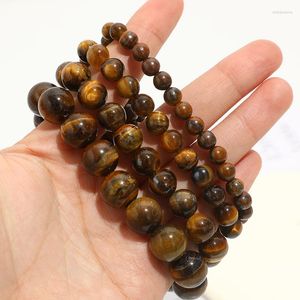 Pulseira de pedra natural com miçangas anel único miçangas redondas olho de tigre joia vintage pingente corrente para mulheres 6/8/10/12 mm