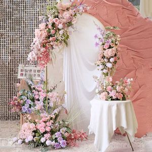 Dried Flowers Pink Purple Wedding Decor Artificial Flower Wall Hang Road Lead Fake Floral Ball Row Table Centerpiece Arrange Event