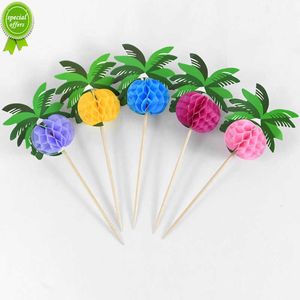 New 30/50pcs Hawaiian Luau Cocktail Picks Coconut Palm Tree Food Stick Cupcake Topper Tropical Summer Birthday Party Decor Supplies