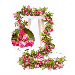 Fiori decorativi 220 cm Artificiale Rosa Vite Autunno Canna Sfondo Decor Seta Falso Rattan Ghirlanda Per La Festa Nuziale Casa El Decorazione