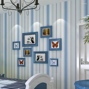 壁紙地中海の壁紙ロールロールストライプ青織りは寝室の壁に織りがちなピンク剥がれた壁紙の子供たち