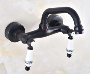 Bathroom Sink Faucets Oil Rubbed Bronze Dual Handle Hole Swivel Spout Kitchen Faucet Basin Cold And Water Mixer Tap Dnf822