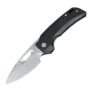 1Pcs M6725 Outdoor Survival Folding Knife 14C28N Stone Wash Drop Point Blade Micarta with Stainless Steel Sheet Handle Ball Bearing EDC Pocket Knives