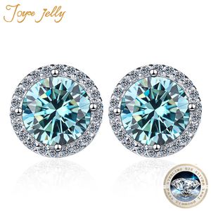 Stud Joycejelly D Color Earring S925 Sterling Sliver Pleted z 18 -karatowym białym złotym kolczykiem dla kobiet błyszcząca biżuteria 230620