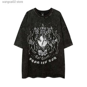 Camisetas Masculinas Oversized Gothic Cats Vintage Grunge Y2k Anime T Shirts Men Retro T-shirts Harajuku Streetwear Hip Hop Summer Cotton Tops T230621