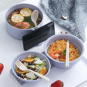 Servis uppsättningar Instant Bambu Fiber Lamian Set With Lid Soup Rice Bowls Japanese Style Students Container Bowl Kitchen Table Seary