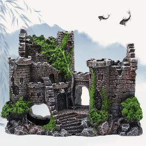 Dekorationer 1PC harts fiskdekor tank Ancient Castle Decoration Aquarium Cave Building Decoration Landscaping Ornament Aquarium Accessories 230620