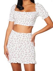 Two Piece Dress Aststle Women Sexy Y2K 2 Skirt Set Sheer Mesh See Through Crop Top Matching Going Out Club Outfit