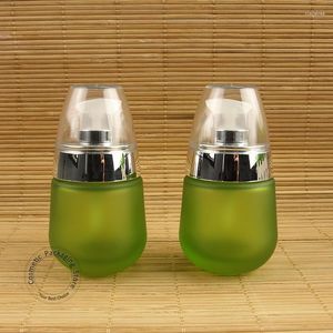 Storage Bottles 10pcs/lot 30ml/1oz Green Frosted Glass Lotion Bottle Refillable Cosmetic Container For Liquid Foundation Essential Oil