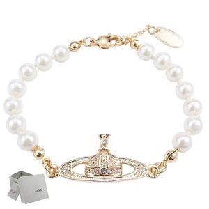 Saturn Armband Pearl Beaded Strand Diamond Tennis Planet Armband Woman Gold Designer JewelryFashion Accessories With Boxs123456