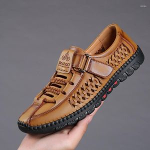 2024 Leather Sandals Hollow Men's Platform Handmade Soft Sole Top Male Shoes Non-Slip Man Footwear Zapatos Hombre 48488