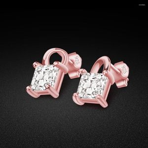 Brincos criativos de prata joias 925 esterlina menina ouro rosa design de fechadura não é alérgico zircão sólido