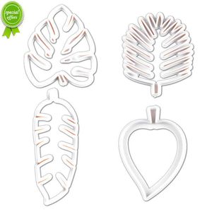 New 4pcs Tropical Leaves Biscuit Mold DIY Fondant Cake Baking Tools Cookie Embosser Cutter Hawaii Jungle Birthday Party Decoration