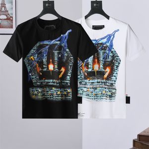 Sommaren mäns casual t-shirt City Lightning Hot Drill Hip-Hop Style rund hals Bekväma andningsbara bomullstoppar