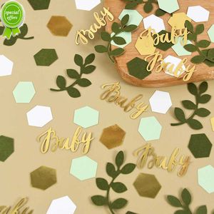 NOWOŚĆ 100PCS Baby Shower Paper Confetti Green Leaf Table Rozproszenie Kids One Jungle Birthday Dekoracja Dekoracja Płeć Zapasy Odwrócenia