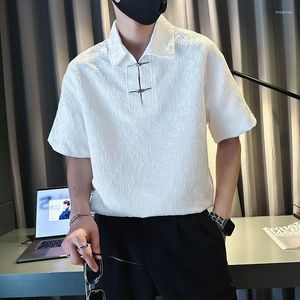 Men's T-skjortor Summer Chinese Style Jacquard Men's T-shirt Kort ärm Loose Polo Fashion Casual Business Tee Tops Men Clothing 2023