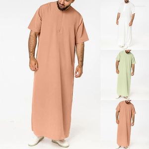 Etnik Giyim 2023 Erkekler Malezya Robes Suudi Tarzı Fermuarı Jubba Thobe Man Vintage Kısa Kol O Boyun Müslüman Arapça İslami 5xl
