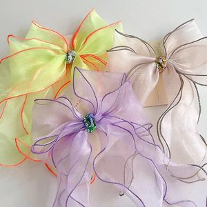 Hair Accessories 12Pcs/Lot Big Yarn Bow Clip Sweet Organza Oversized Long Ribbon Hairpins Women Girls Fashion Headdress