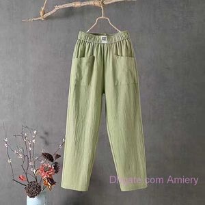 Summer Autumn Women Linen Casual Pants plus size Women's Loose Thin Straight Trousers Nine Point Solid Color Linen Cotton Pants 3xl 4xl 5xl