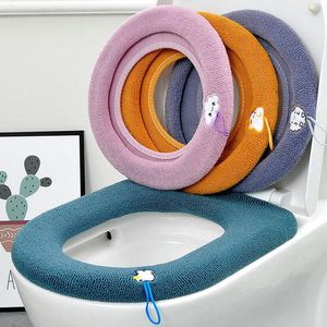 Toilet Seat Covers Winter Warm Cover Mat Soft Washable Disposable With Handle Thicken Bathroom Accessories