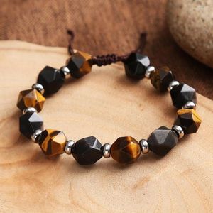 Strand Men's Tiger's Eye Stone Strength Pärlade armband med rostfritt stål Spacer -pärlor handgjorda armbandsgåva