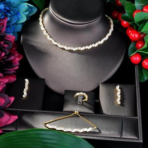Halsbandörhängen Set Fashion Luxury Flower Boom Women Wedding Bride Cubic Zirconia Earring Dubai Jewelry Jewelery Addiction N-23