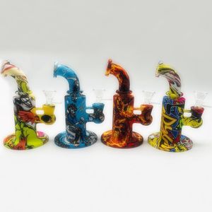 Mini färgglada mönster silikonbubbler pipes kit med glashandelsfilter tratt skål torr ört tobak vattenpipe vattenpipa shisha rökning bong hållare handpipes