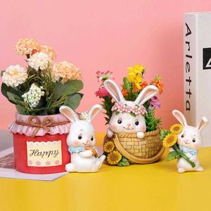 Planters POTS Söt Bunny Succulent Flower Pot Iögonfallande kreativt dekorativt harts Lovely Happy Easter Rabbit Ornament Plant Pot For Balcony