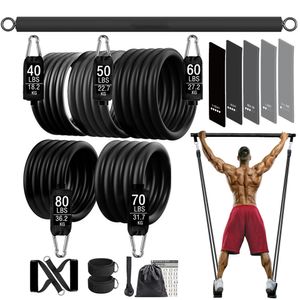 Resistance Bands Gym Fitness Workout Bar Resistance Bands Set Pilates Yoga Exercise Pull Up Training Weight Gym Equipment for Home Bodybuilding 230620
