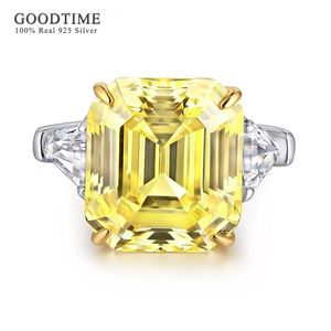 Solitaire Ring Luxury Ring for Women Pure 100% 925 Sterling Silver Light Golden High Carbon Gemstone Wedding Ring Bridal smycken Tillbehör 230620